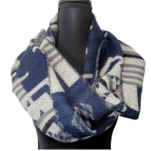 Infinity Scarf Geometric Print Navy Blue Gray Cozy Warm Winter Fall Accessory